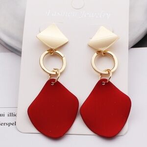 *XENA* Red x Gold Irregular Geometric Fashion Dangle Earrings